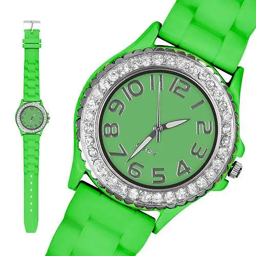 Damen Silikon Armbanduhr Kristall Uhr Bling Strass