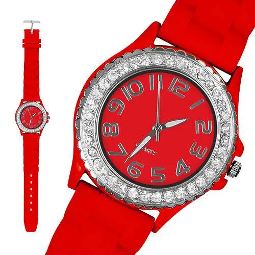 Damen Silikon Armbanduhr Kristall Uhr Bling Strass