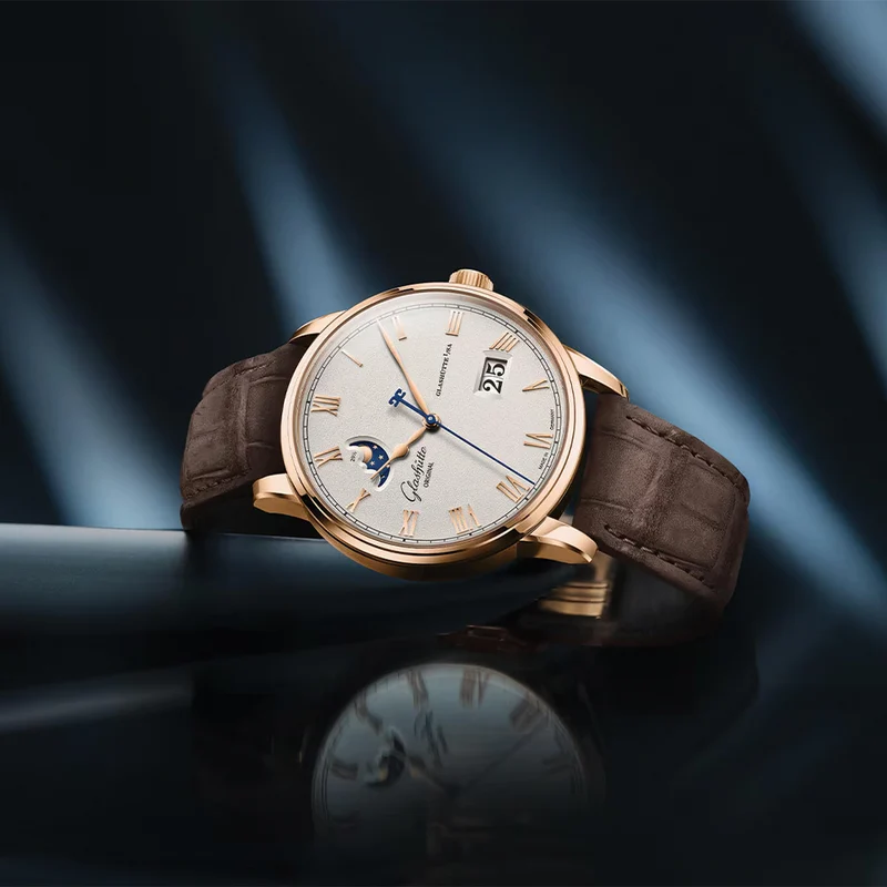 Senator Excellence Panorama Date Moon Phase Automatic Red Gold 40mm - Silver on Leather Strap