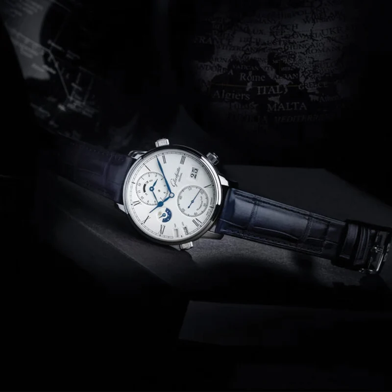Senator Cosmopolite Automatic White Gold 44mm - Silver on Leather Strap