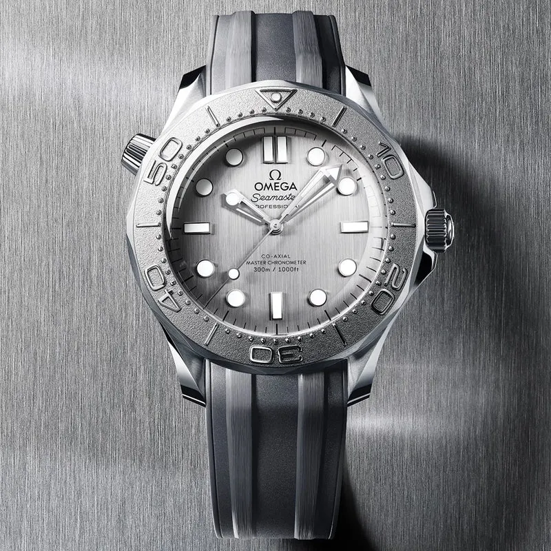 Seamaster Diver 300M Titanium Bezel 42mm - Grey on Rubber Strap