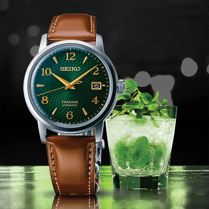 SRPE45 Presage Cocktail Time Automatic 38.5mm - Green on Leather Strap