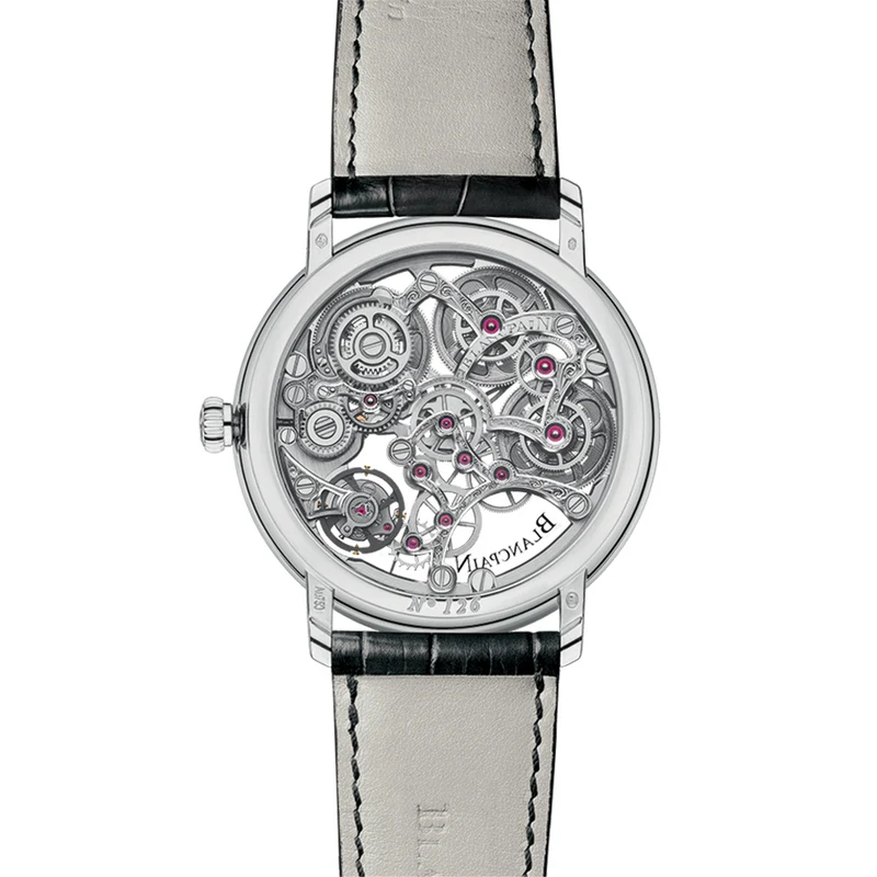 Villeret Squelette 8 Days White Gold 38mm - Skeleton Silver on Leather Strap