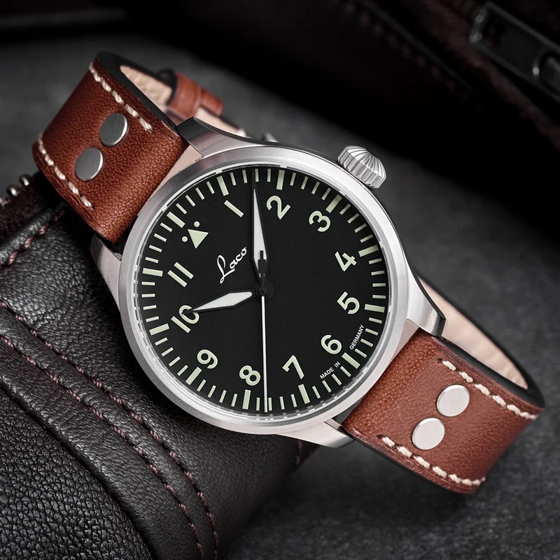 Pilot Watch Basic Augsburg 39mm - Black on Leather Strap