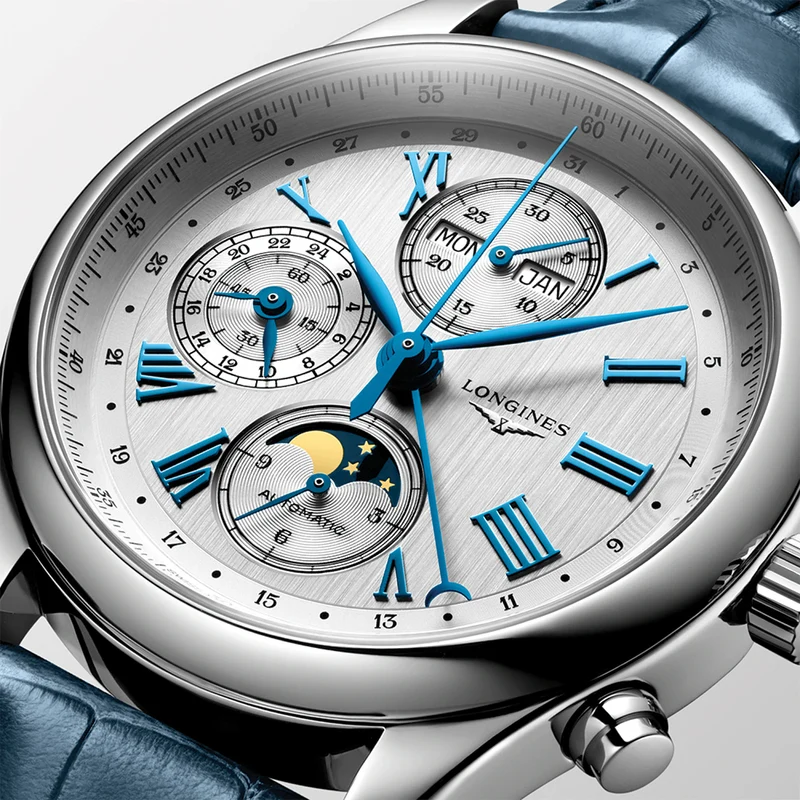 Master Collection Chronograph Moonphase 42mm - Silver on Leather Strap