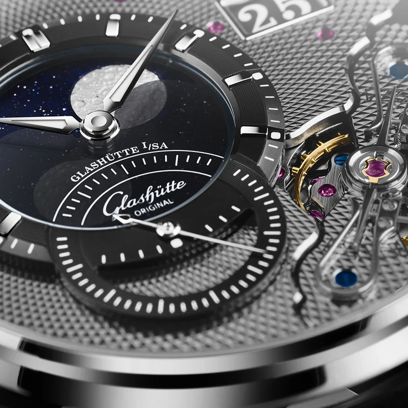 PanoLunarInverse Limited Edition 42mm - Galvanized Black on Leather Strap