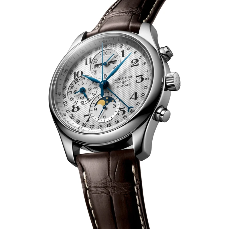 Master Collection Chronograph Moonphase 42mm - Silver on Leather Strap