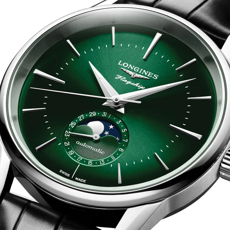 Flagship Heritage Moonphase 38.5mm - Sunray Green on Leather Strap