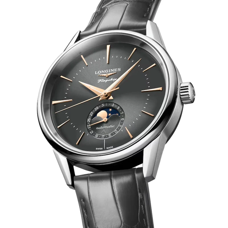 Flagship Heritage Moonphase 38.5mm - Sunray Anthracite on Leather Strap