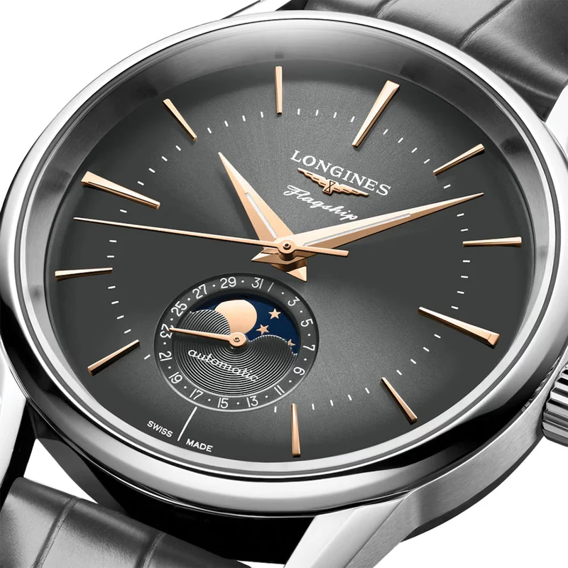 Flagship Heritage Moonphase 38.5mm - Sunray Anthracite on Leather Strap