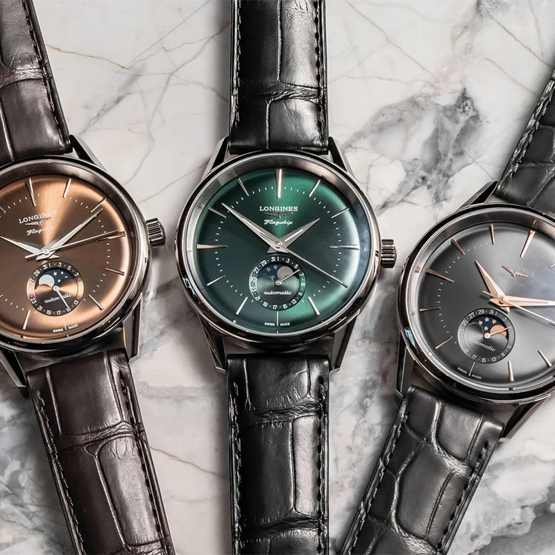 Flagship Heritage Moonphase 38.5mm - Sunray Anthracite on Leather Strap