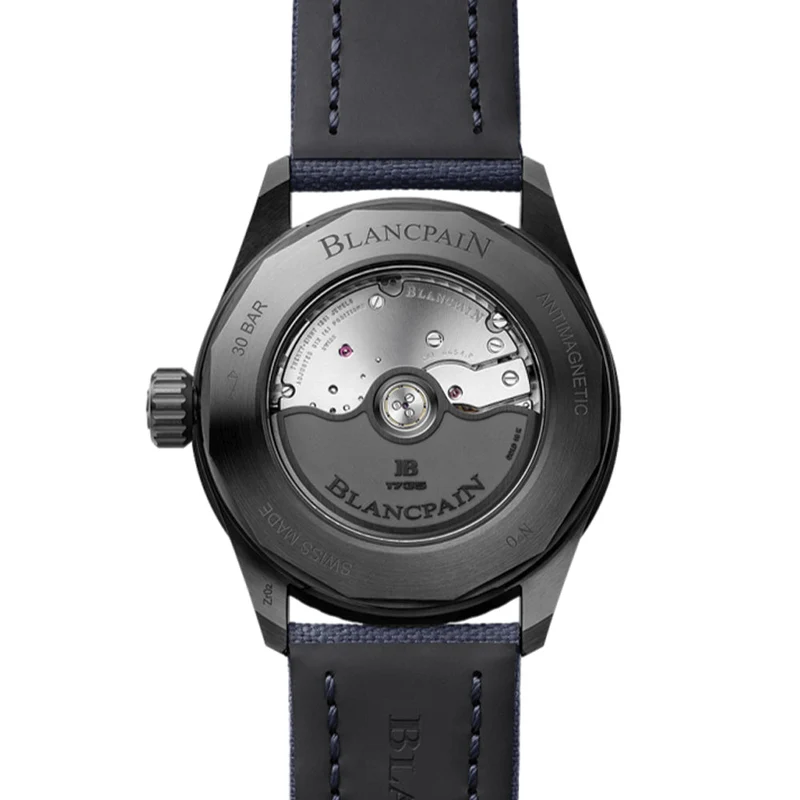 Fifty Fathoms Bathyscaphe Complete Calendar Moonphase Black Ceramic Bezel 43.6mm - Blue on Sail-Canvas Strap