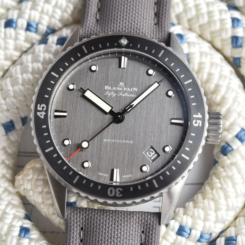 Fifty Fathoms Bathyscaphe Titanium 43mm - Anthracite on Sail-Canvas Strap
