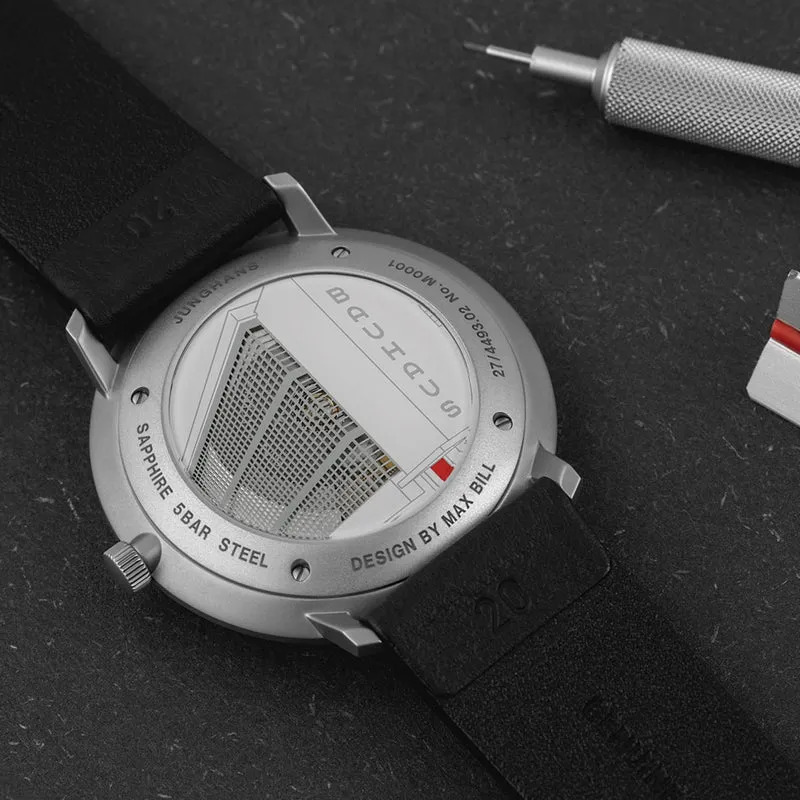 Max Bill Regulator Bauhaus 40mm - White on Leather Strap