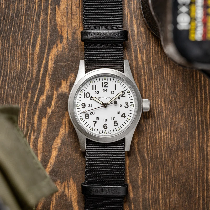 Khaki Field Mechanical 38mm - White on Textile Strap