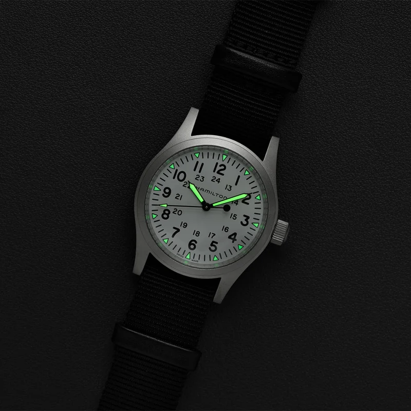 Khaki Field Mechanical 38mm - White on Textile Strap