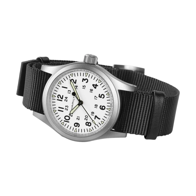 Khaki Field Mechanical 38mm - White on Textile Strap