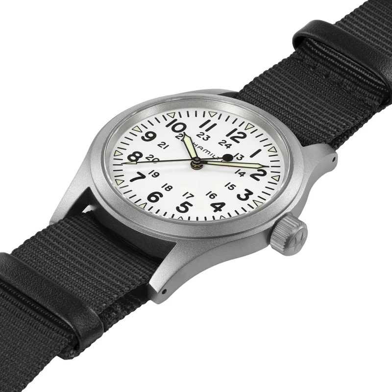 Khaki Field Mechanical 38mm - White on Textile Strap