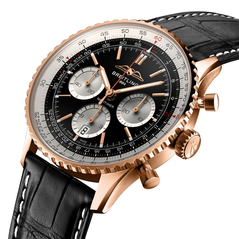 Navitimer B01 Chronograph 18k Red Gold 43mm - Black on Leather Strap
