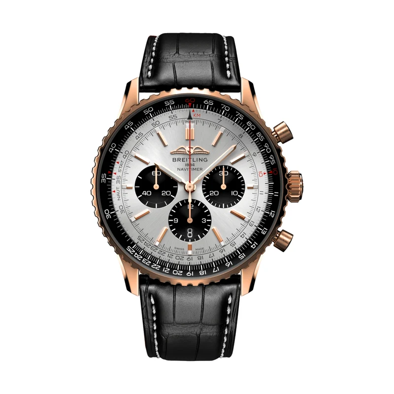 Navitimer B01 Chronograph 18k Red Gold 46mm - Silver on Leather Strap