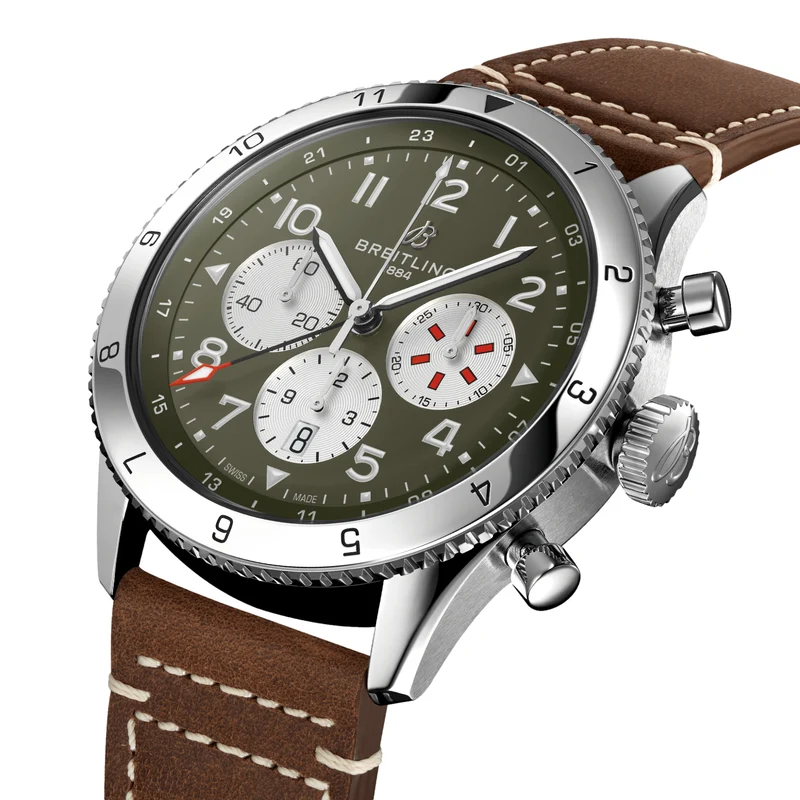 Super AVI B04 Chronograph GMT 46mm Curtiss Warhawk - Green on Leather Strap