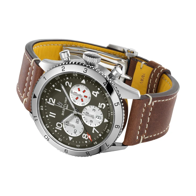 Super AVI B04 Chronograph GMT 46mm Curtiss Warhawk - Green on Leather Strap