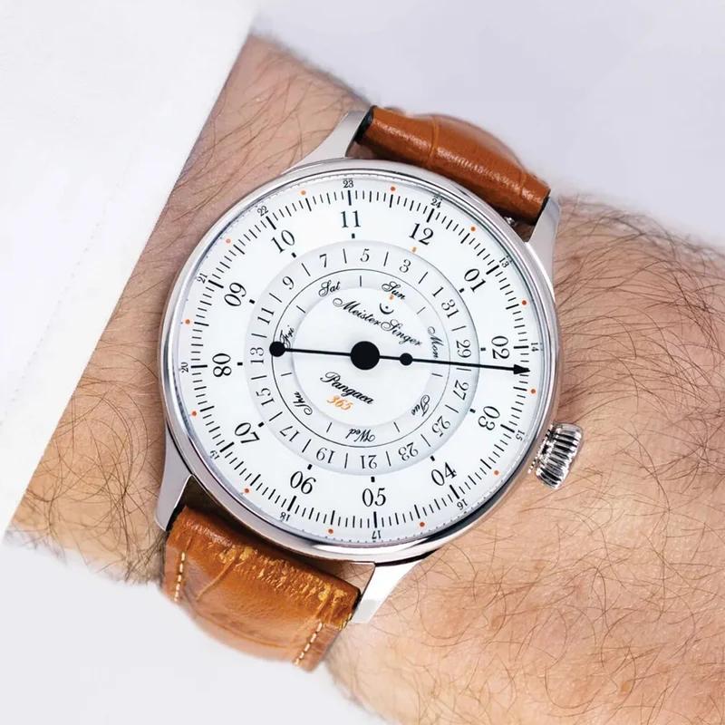 Pangaea Day Date White Dial 40mm on Cognac Croco Print Leather Strap w/ White Stitching