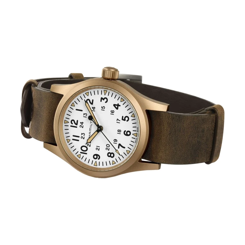Khaki Field Mechanical Bronze 38mm - White on Leather Strap