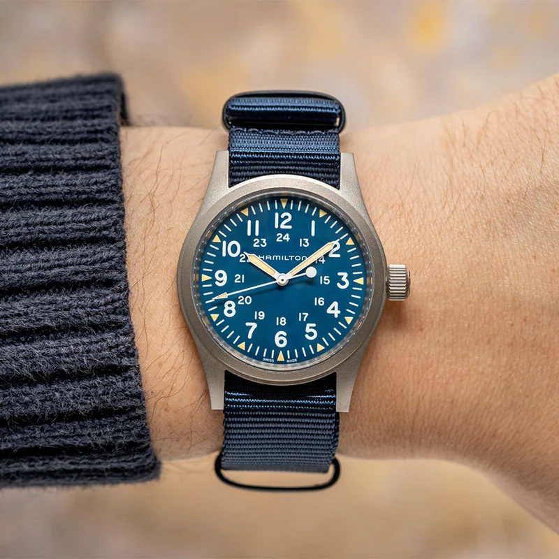Khaki Field Mechanical 38mm - Blue on Textile Strap