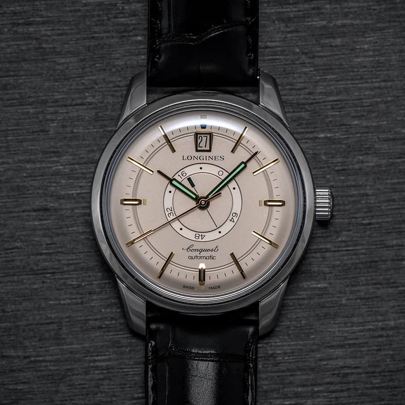Conquest Heritage Central Power Reserve 38 mm - Champagne on Leather Strap