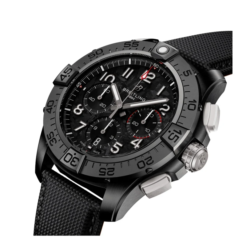 Avenger B01 Chronograph 44mm - Night Mission Black on Leather Strap