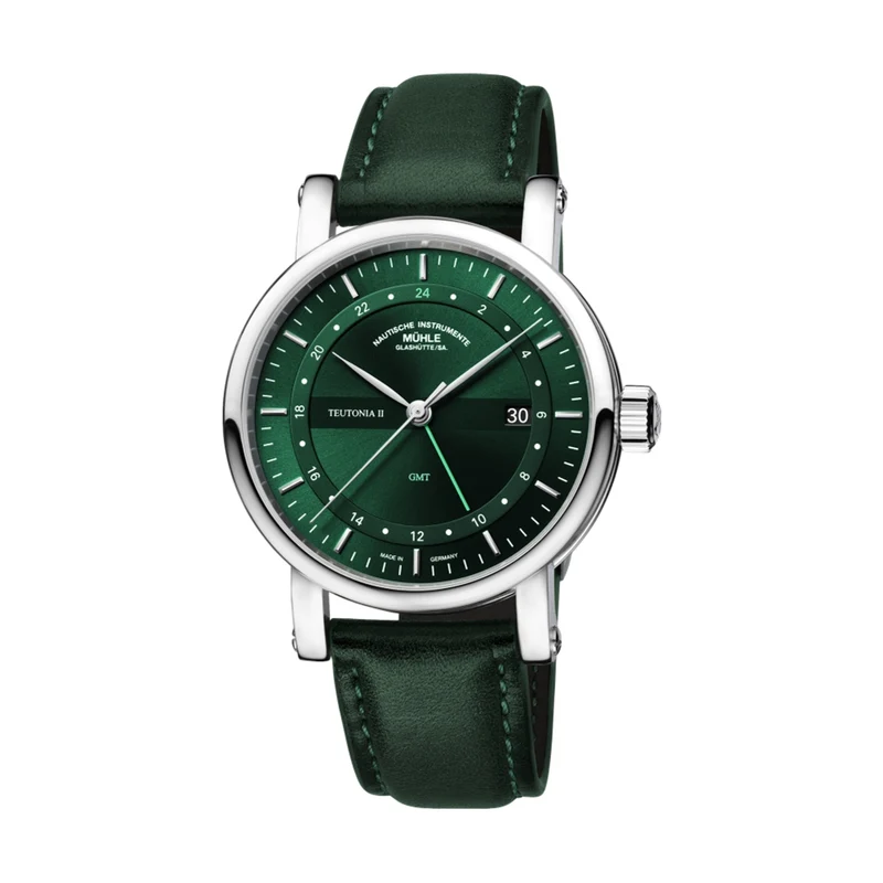 Teutonia II GMT 41mm - Green on Green Leather Strap