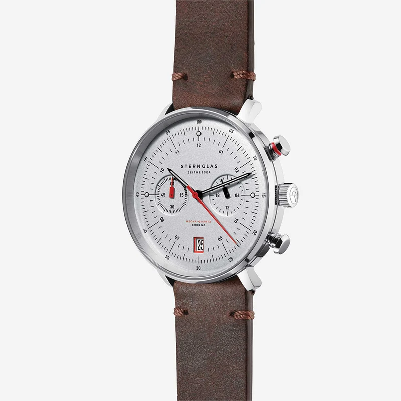Hamburg Mecha-Quartz Chrono 42mm - Silver on Leather Strap