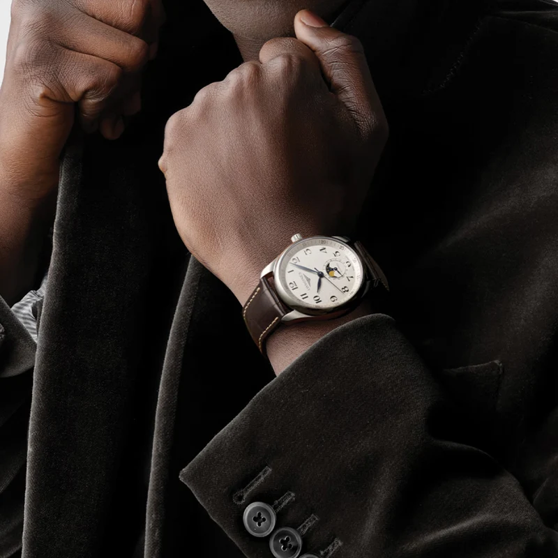 Master Collection Moonphase 40mm - Silver "Barleycorn" on Leather Strap