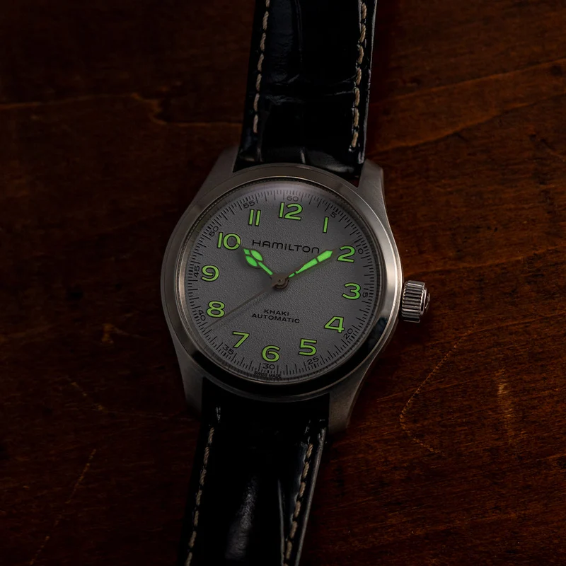 Khaki Field Murph 38mm - White on Leather Strap