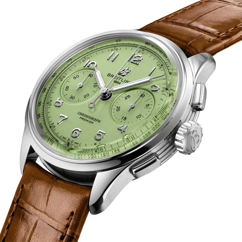 Premier B09 Chronograph 40mm - Pistachio Green on Leather Strap