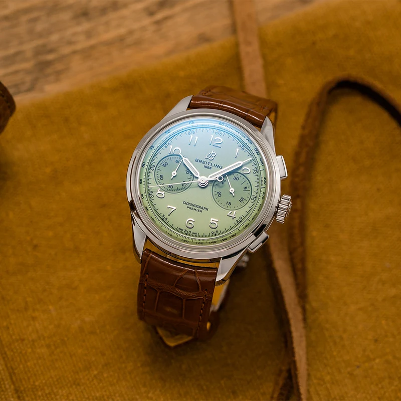 Premier B09 Chronograph 40mm - Pistachio Green on Leather Strap