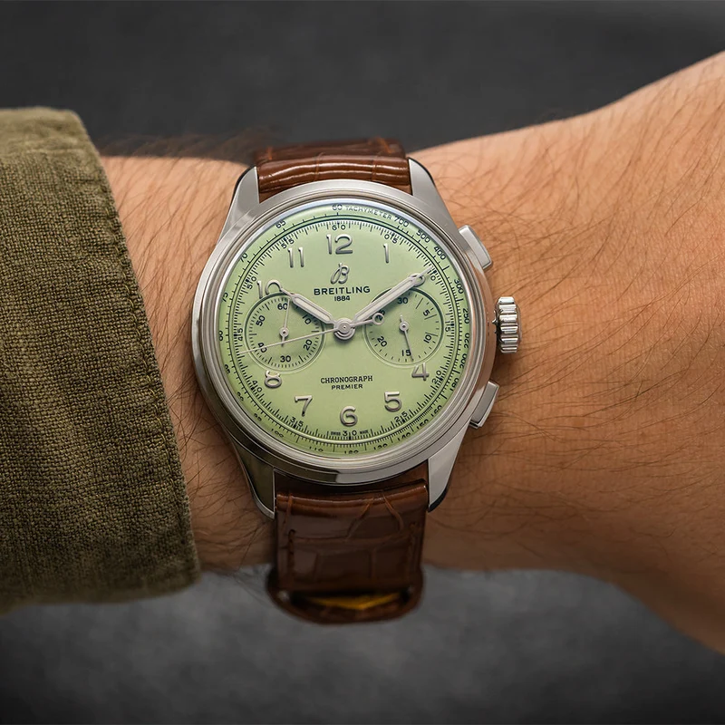 Premier B09 Chronograph 40mm - Pistachio Green on Leather Strap