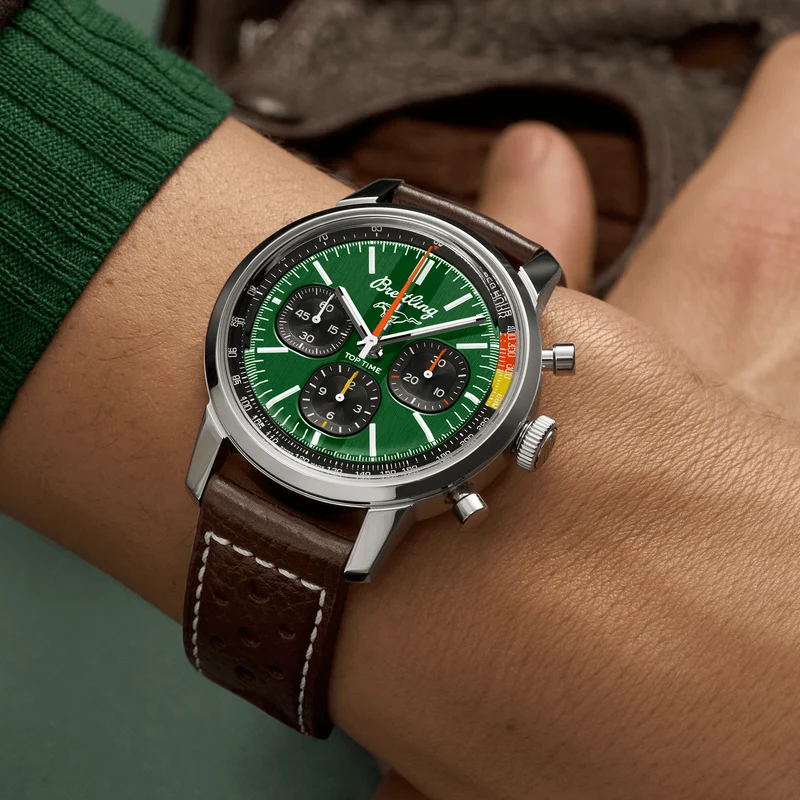 Top Time B01 Ford Mustang 41mm - Green on Leather Strap