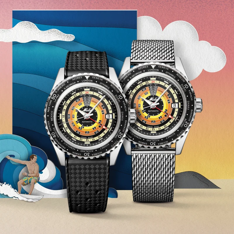 Ocean Star Decompression Worldtimer 40.5mm - Black on Rubber Strap w/ Additional Bracelet