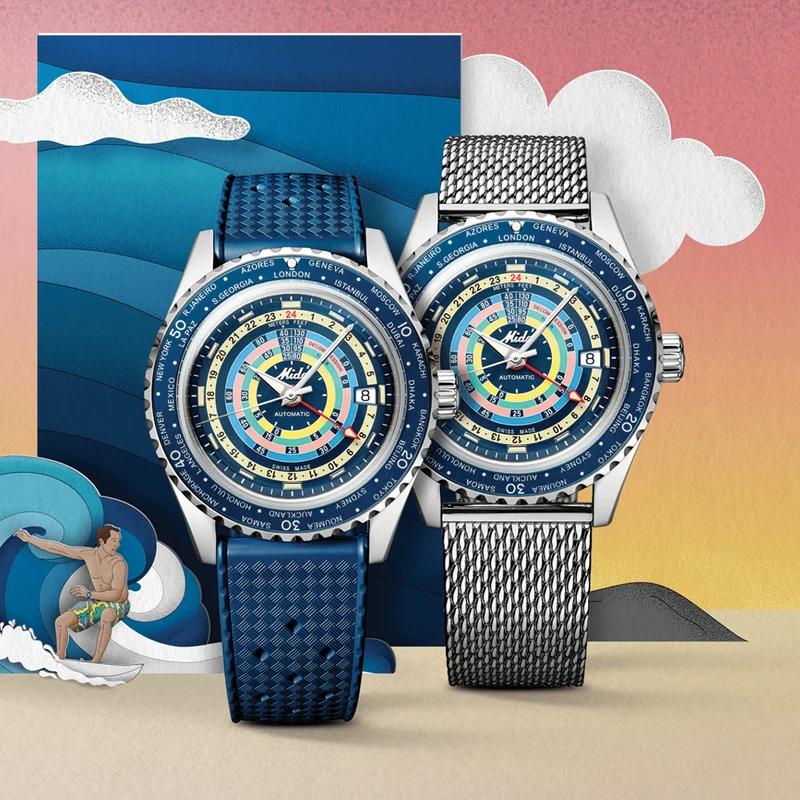 Ocean Star Decompression Worldtimer 40.5mm - Blue on Rubber Strap w/ Additional Bracelet