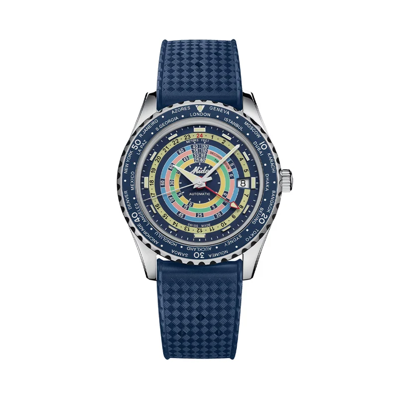 Ocean Star Decompression Worldtimer 40.5mm - Blue on Rubber Strap w/ Additional Bracelet
