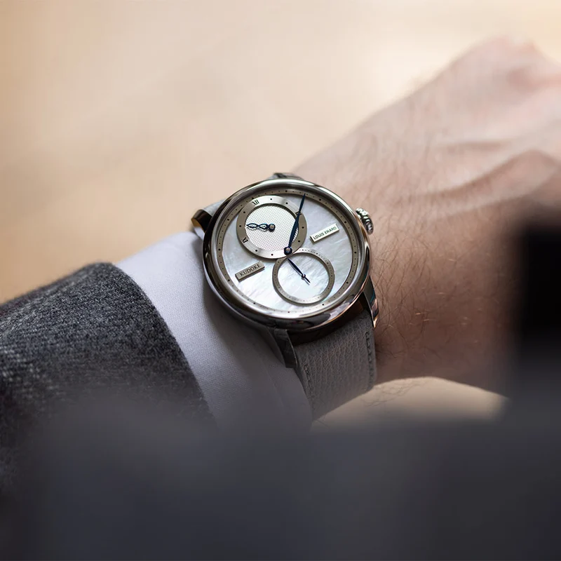 Louis Erard x KUDOKE Le Régulateur 42mm - White, Mother-of-Pearl on Leather Strap
