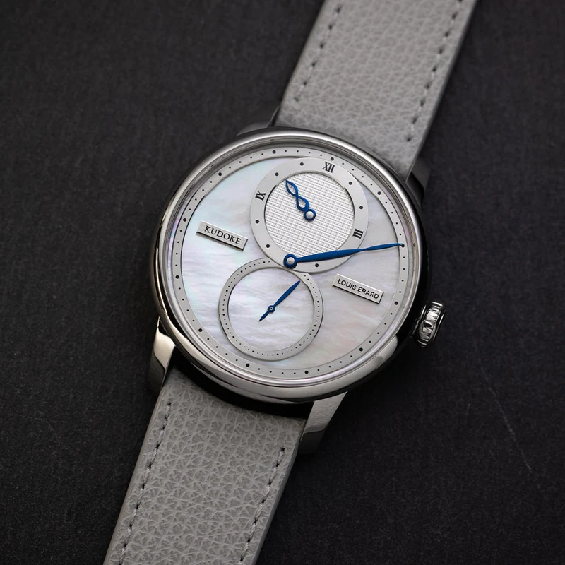 Louis Erard x KUDOKE Le Régulateur 42mm - White, Mother-of-Pearl on Leather Strap