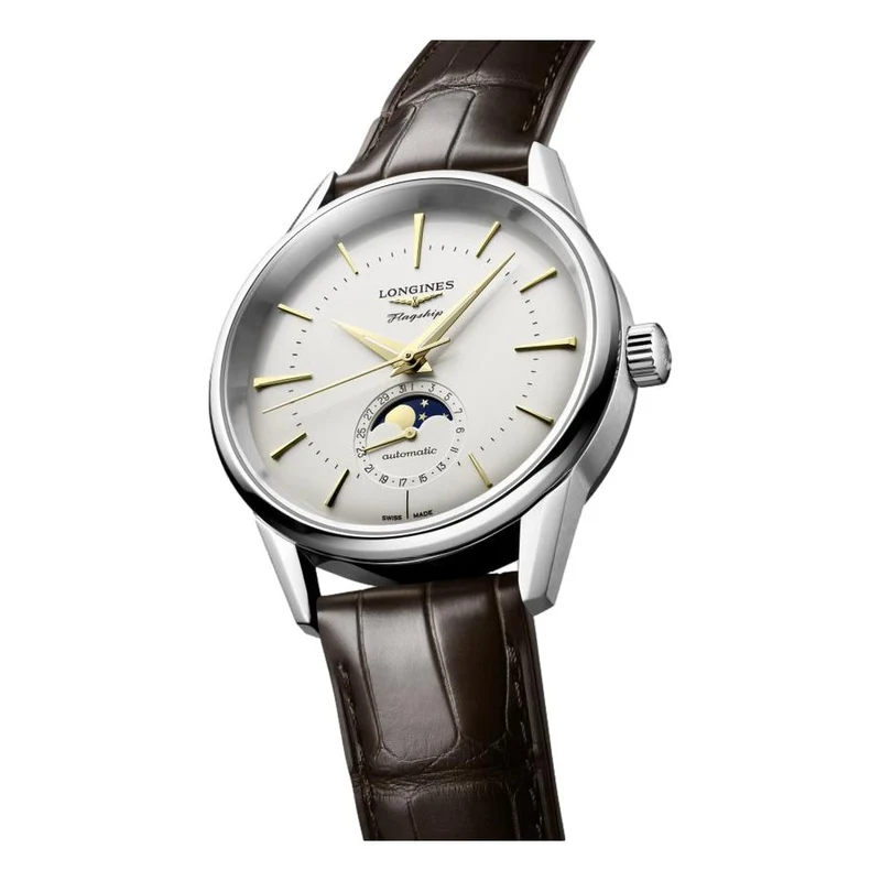 Flagship Heritage Moonphase 38.5mm - Silvered Opaline on Leather Strap