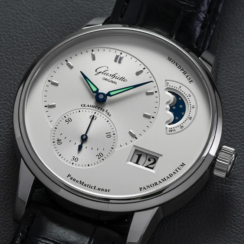 PanoMaticLunar 40mm - Silver on Leather Strap