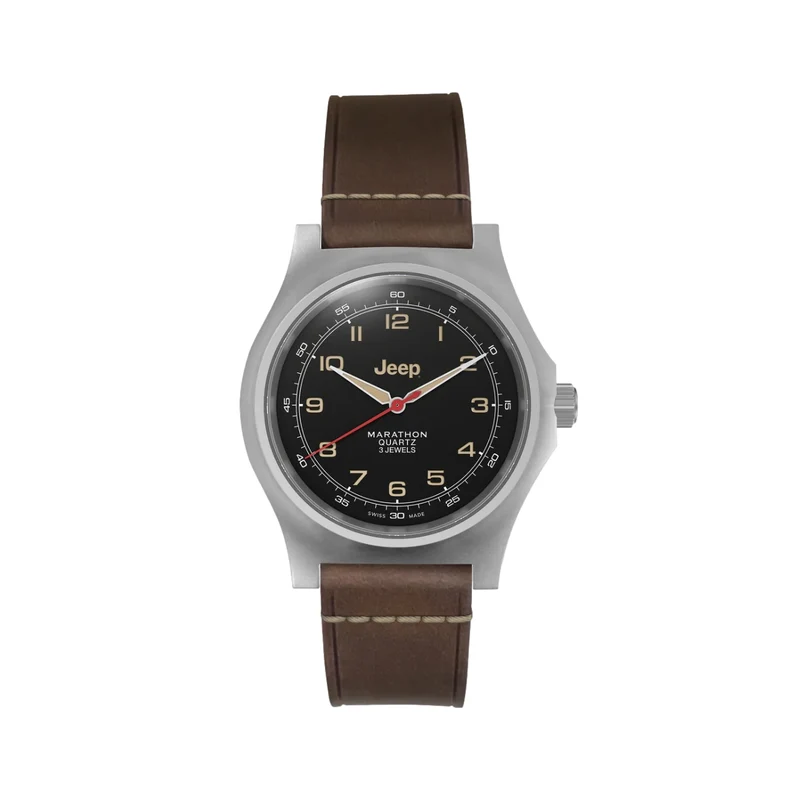 Jeep Willy's SSGPQ Officer's Quartz 41mm - Black on Leather Strap