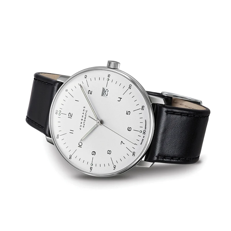 Max Bill Automatic w/ Numerals and Sapphire Crystal 38mm - Silver on Leather Strap