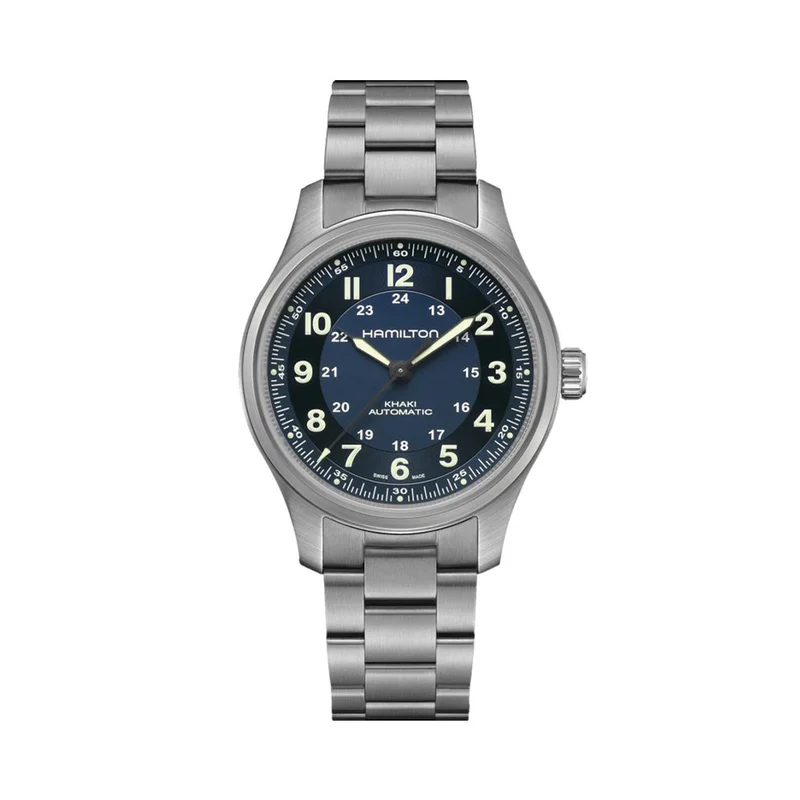 Khaki Field Titanium Auto 42mm - Blue on Bracelet
