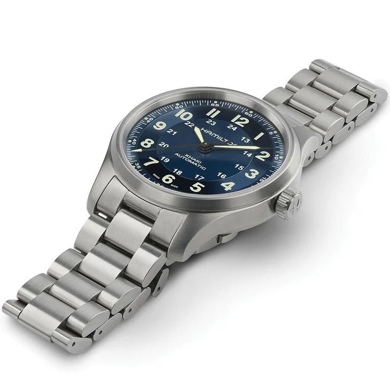 Khaki Field Titanium Auto 42mm - Blue on Bracelet